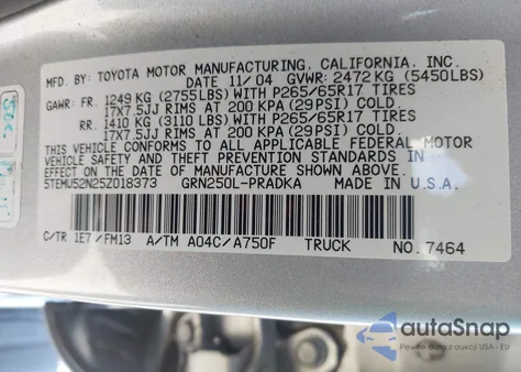 2005 Toyota Tacoma Base V6 из США, поврежденный, VIN 5TEMU52N25Z018373